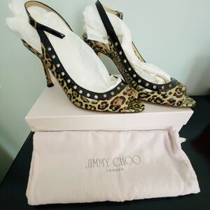 Jimmy Choo Erica Leopard and Black Slingback Heels